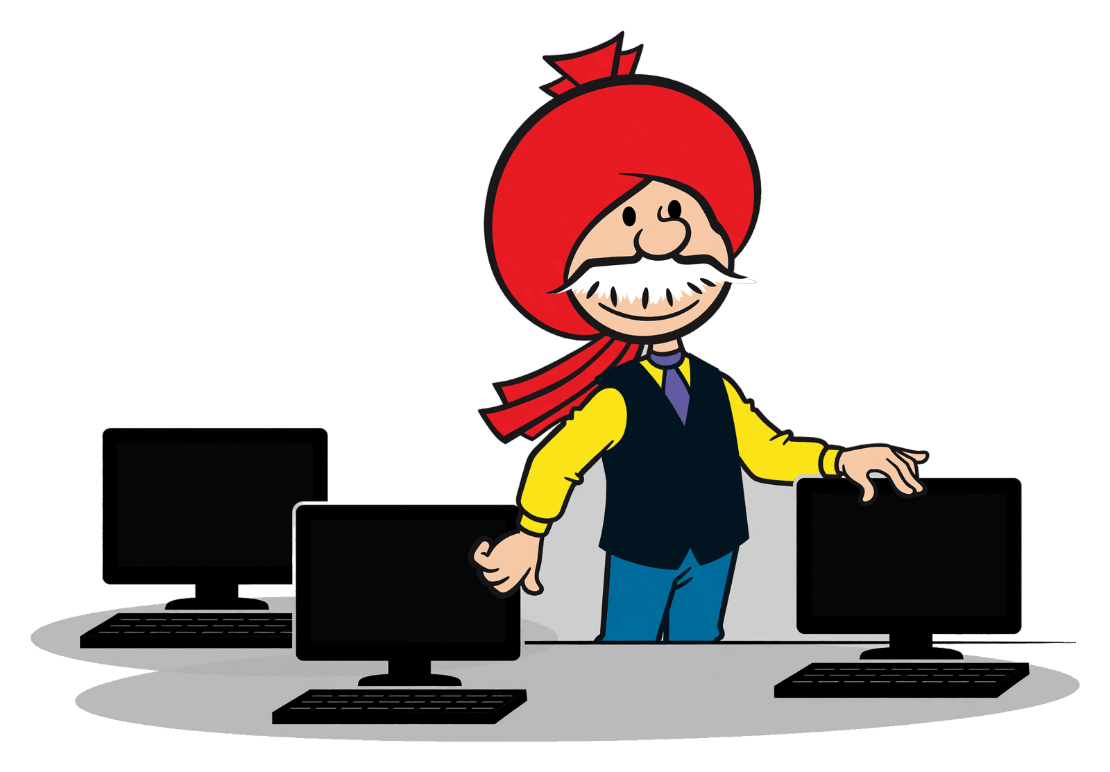 Illustrated guide arranging computer workstations into session groups, standing in for computer-based test seats spread across shifts.