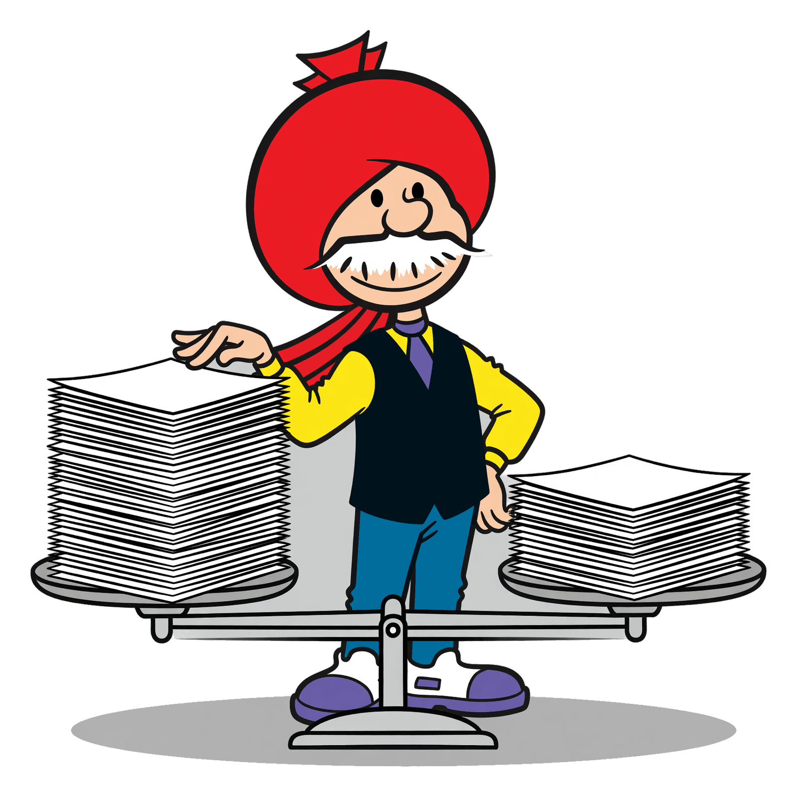 Illustrated guide balancing two different stacks of papers on a pair of scales, standing in for making scores from different shifts comparable.