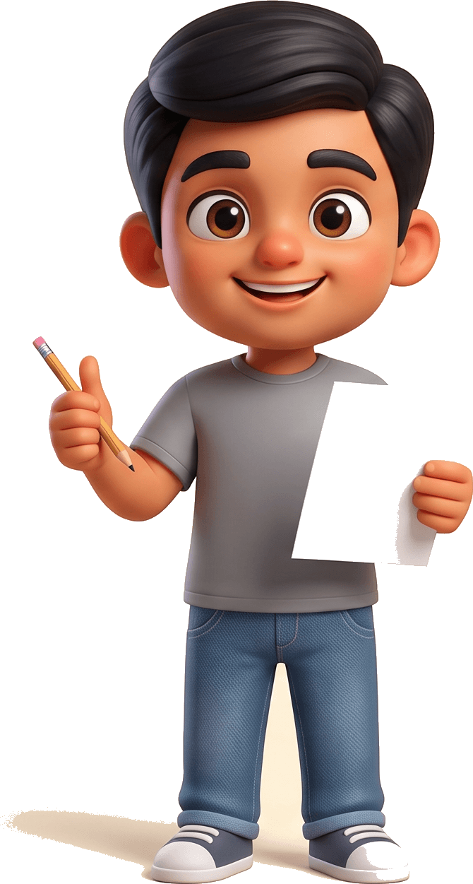 Ishaan with his pencil and answer sheet, ready to begin the paper.